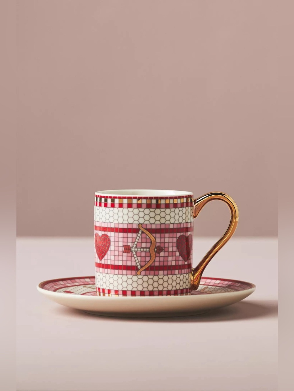 NEW Anthropologie Bistro Tile Stoneware 24k Gold Accent Espresso Cup & Sauce - Picture 3 of 12
